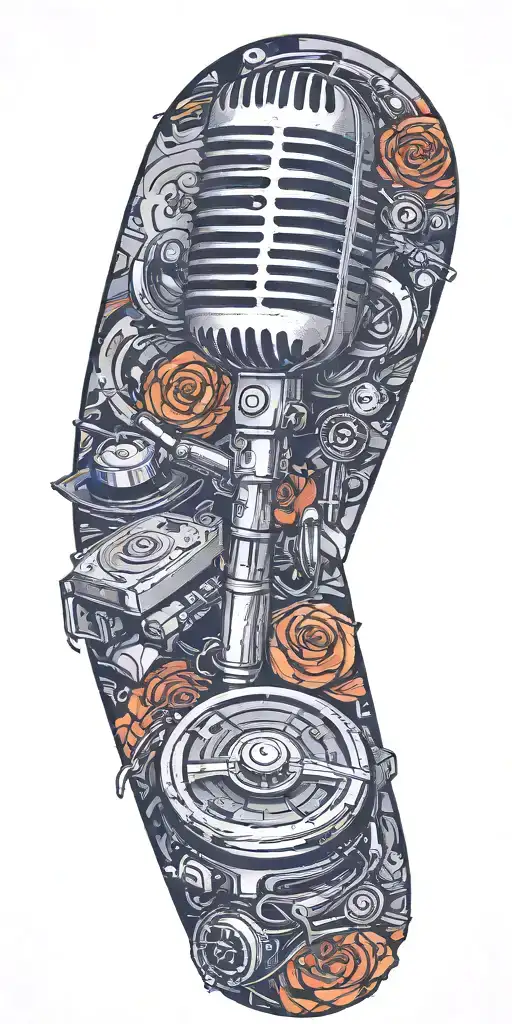two turn tables and a microphone  tattoo design idea