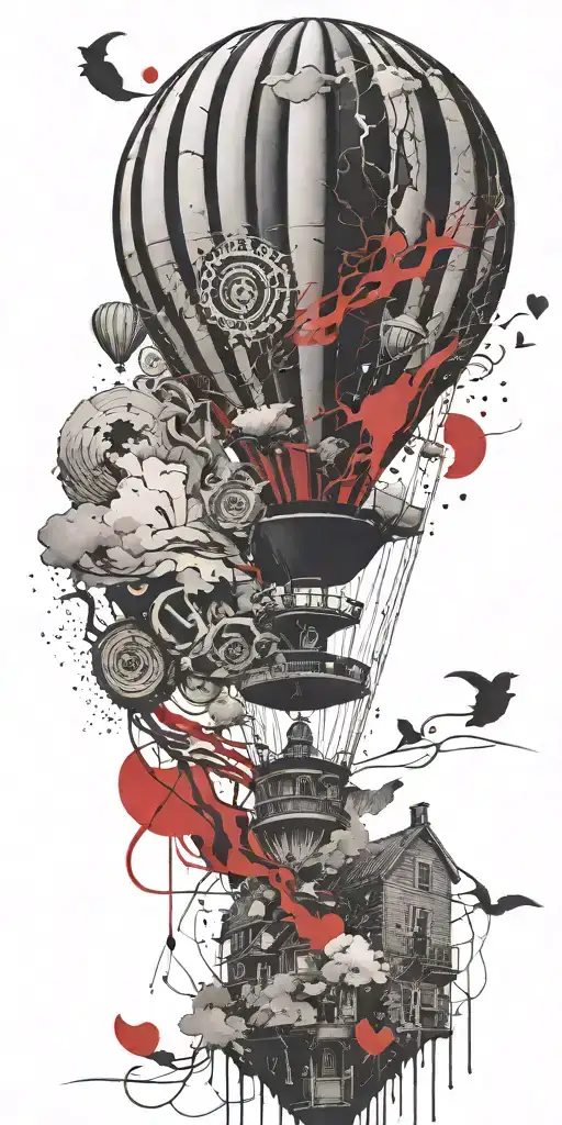 hot air balloon in a tornado never give up tattoo design idea