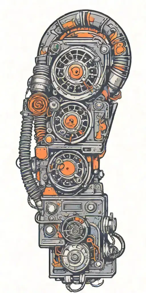 old school dial phone, record player, boom box tornado  tattoo design idea