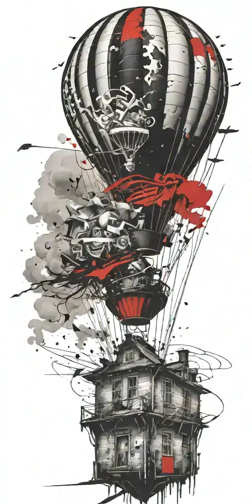 hot air balloon in a tornado never give up tattoo design idea