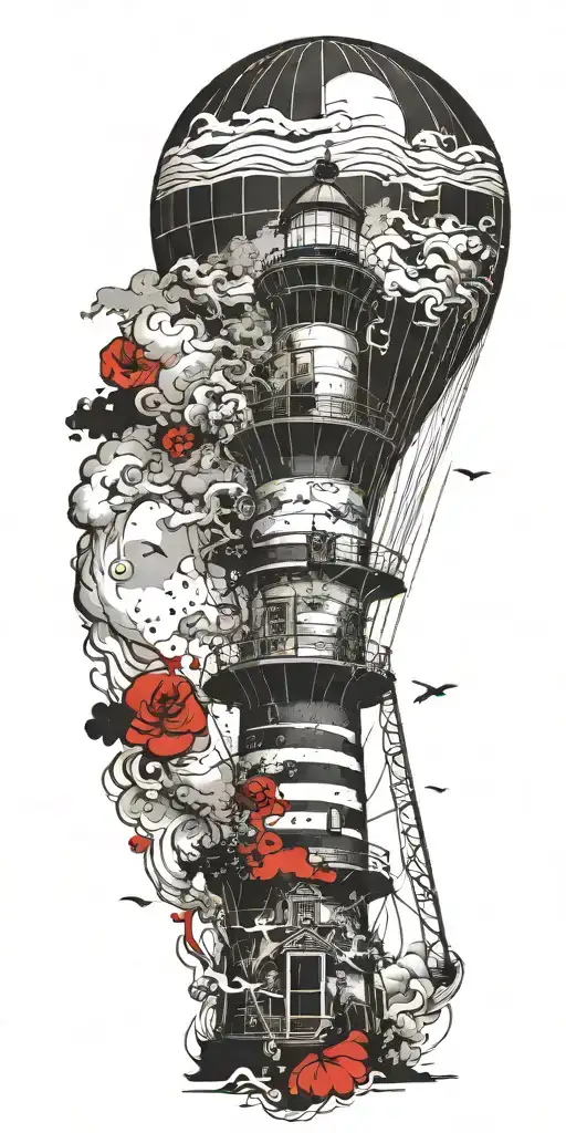 lighthouse hot air balloon never give up in a tornado  tattoo design idea