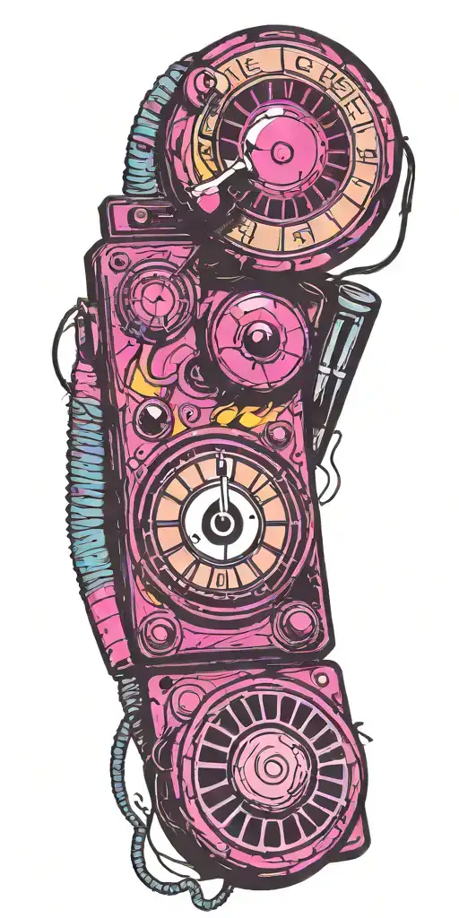 rock music bands speaker and old school dial phone tattoo design idea