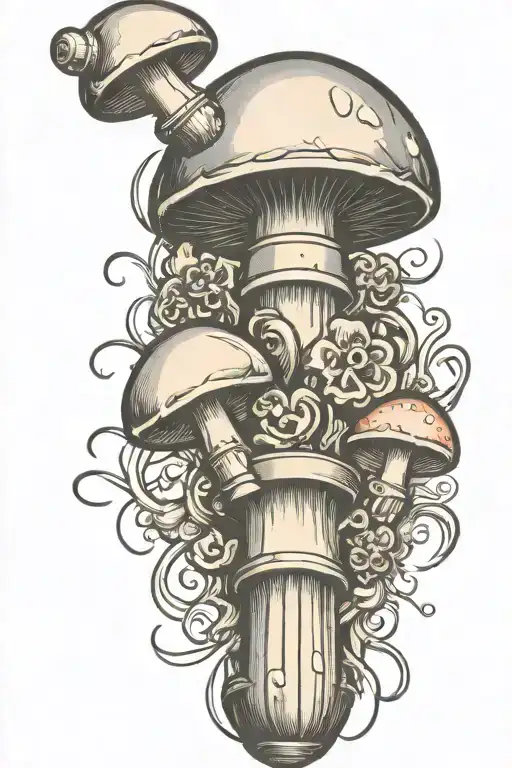 mushroom grenade mixed together tattoo design idea