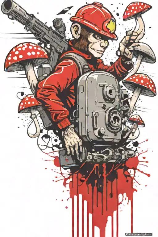 curious George boomers grenade exploding inconspicuouslmushrooms tattoo design idea