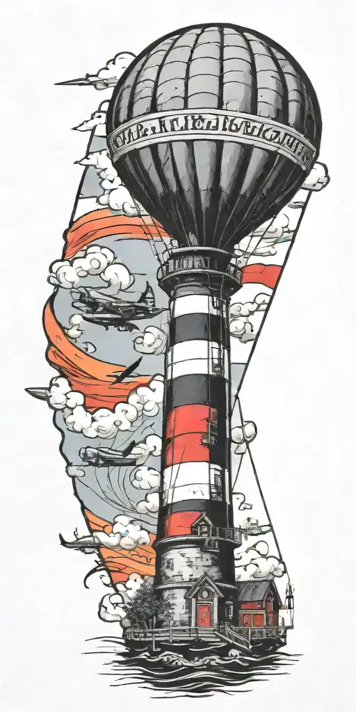 lighthouse hot air balloon and a banner plane a tornado  tattoo design idea