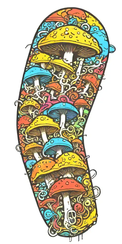 inconspicuous trippy ticking time bomb explosion shroom tattoo design idea