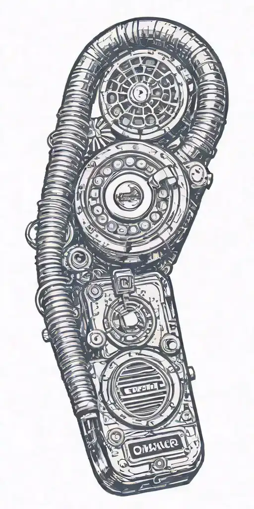 old school dial phone, microphone, speaker twisted together  tattoo design idea