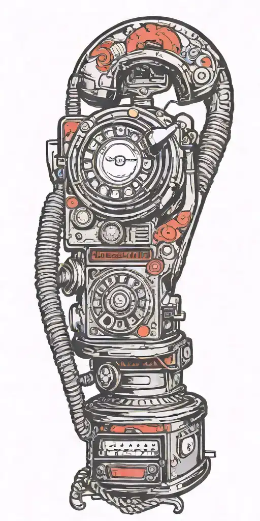 old school dial phone, record player, and radio tornado  tattoo design idea