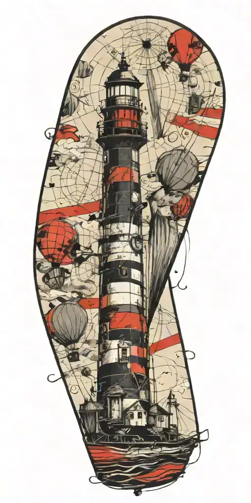 lighthouse hot air balloon never give up in a tornado  tattoo design idea
