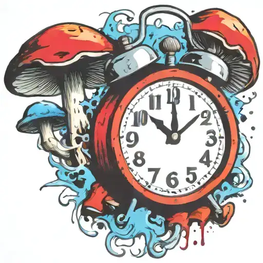 scary old school alarm clock mushrooms  and freezing  tattoo design idea