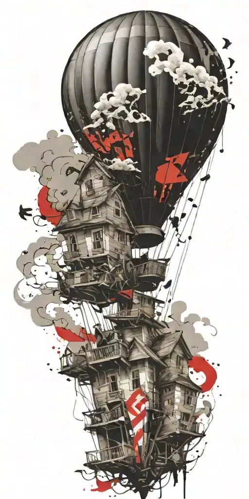 hot air balloon in a tornado never give up tattoo design idea
