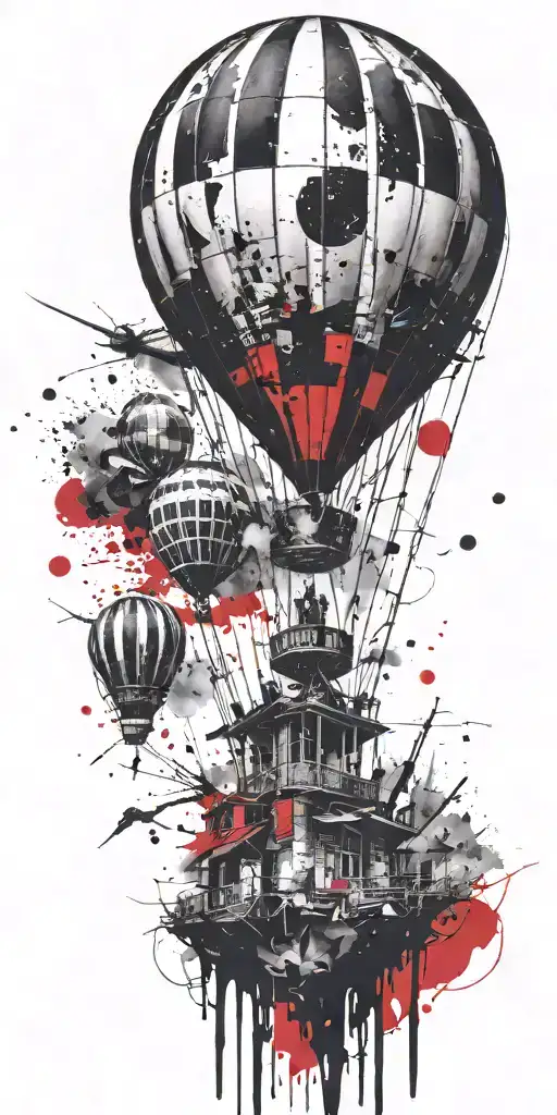 hot air balloon never give up tattoo design idea