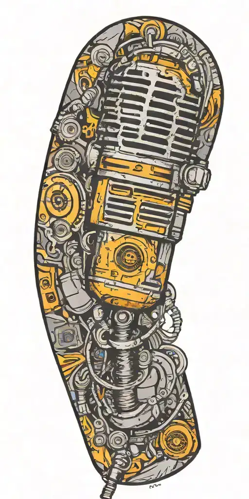heaphones, speakers, microphone, cassette tornado  tattoo design idea