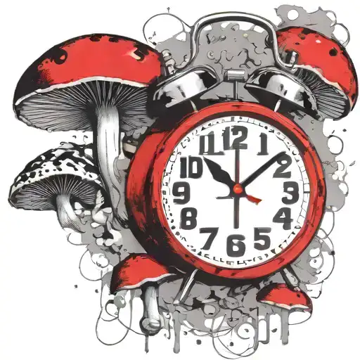scary old school alarm clock mushrooms  and freezing  tattoo design idea