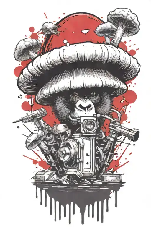 gorilla mushroom grenade mixed together tattoo design idea