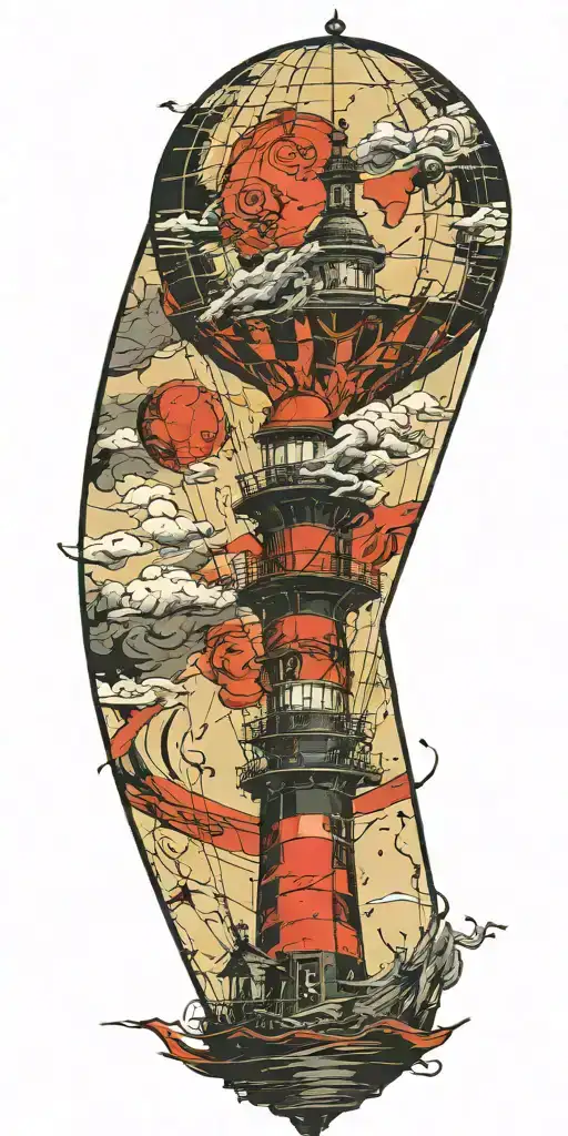 lighthouse hot air balloon never give up in a tornado  tattoo design idea