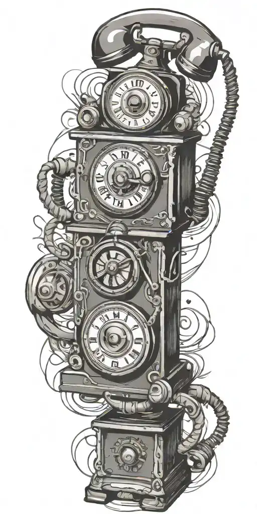 old school dial phone record player microphone old school alarm clock tattoo design idea