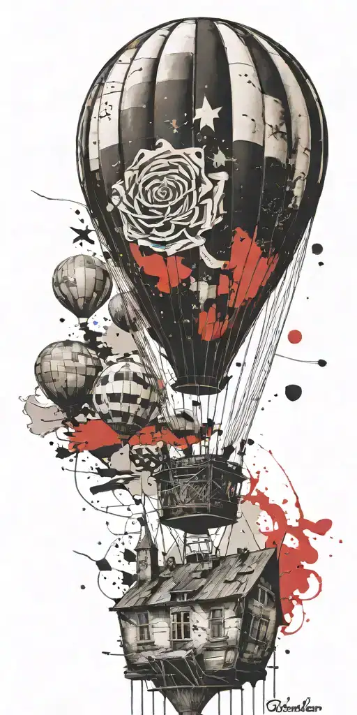 hot air balloon never give up tattoo design idea