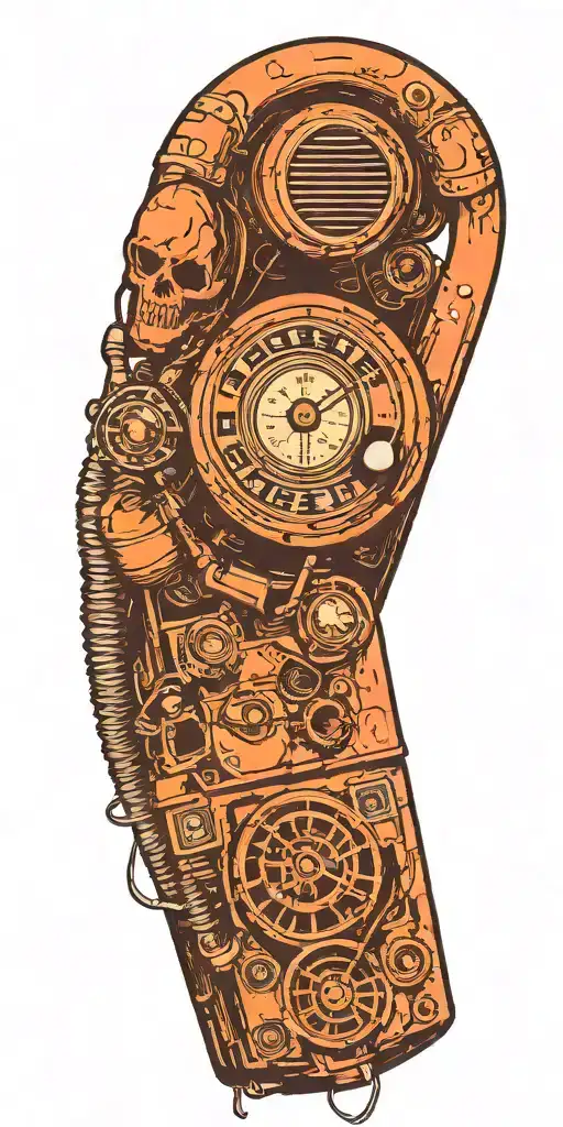 old school dial phone, music speakers, and record player tornado melting  tattoo design idea