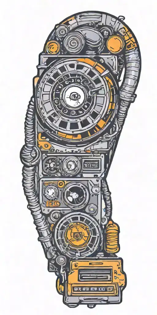 old school dial phone, record player, and radio tornado  tattoo design idea