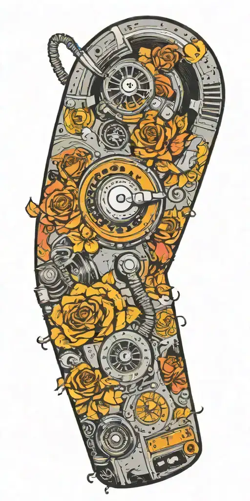 old school dial phone, music speakers, and record player tornado melting  tattoo design idea