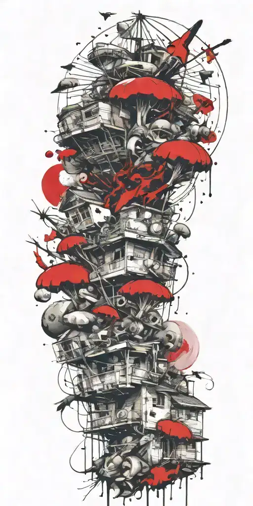 suburban tornado explosion by grenade on shrooms  tattoo design idea