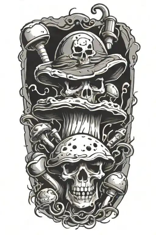 mushroom pirate grenade mixed together tattoo design idea