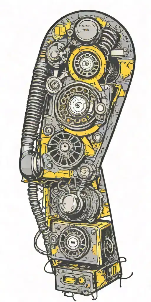 old school dial phone, music speakers, and record player tornado melting  tattoo design idea