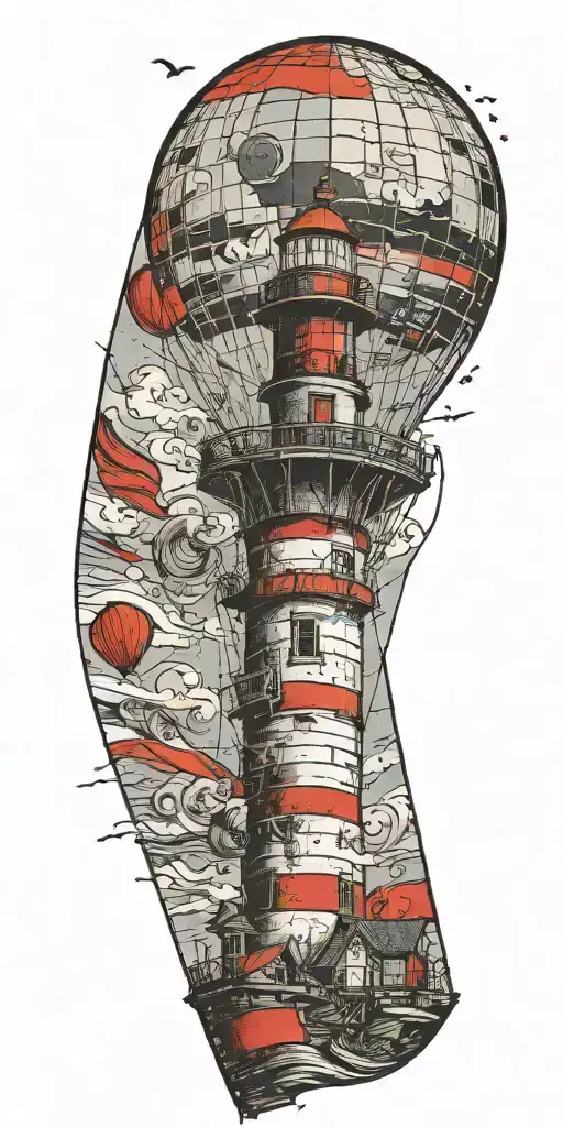 lighthouse hot air balloon never give up in a tornado  tattoo design idea