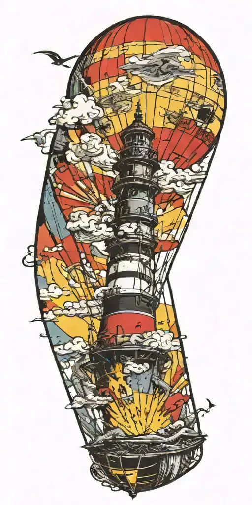 lighthouse hot air balloon never give up in a tornado  tattoo design idea