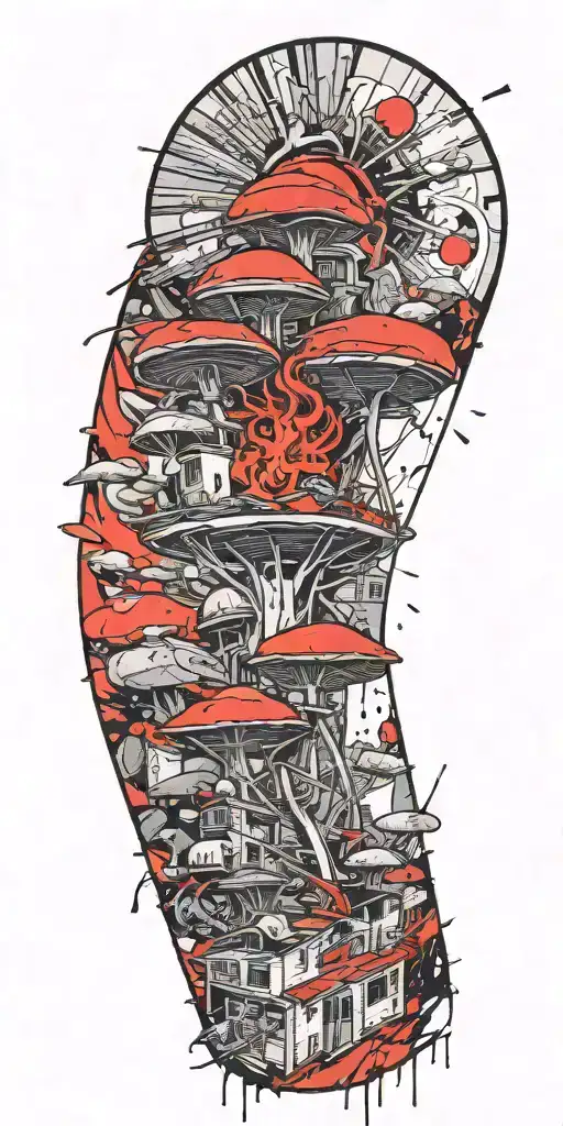 suburban tornado explosion by grenade on shrooms  tattoo design idea