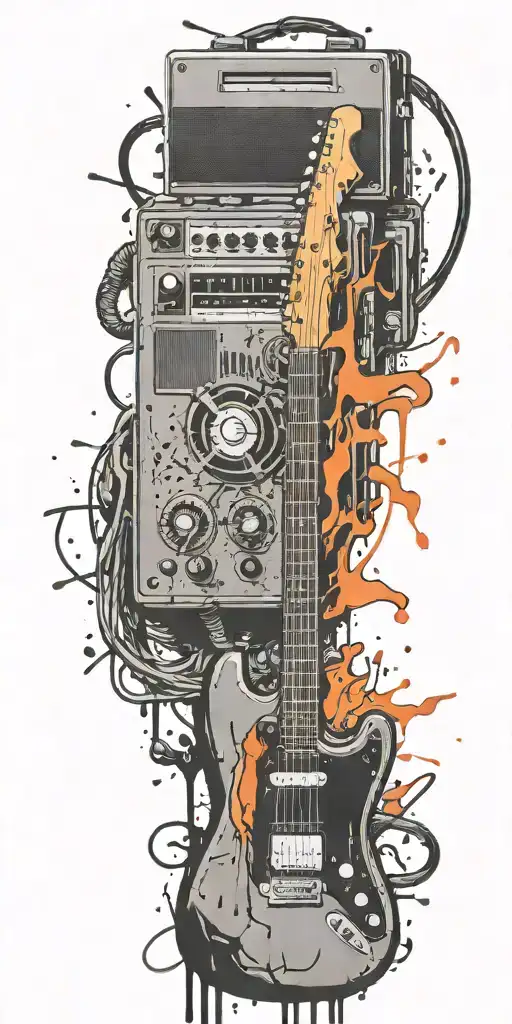 explosive devices cassette tape guitar bomb exploding tattoo design idea