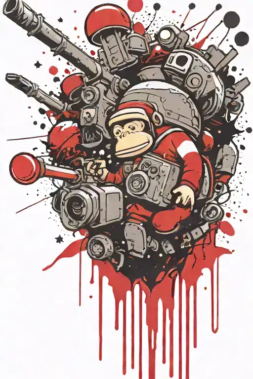 curious George boomers grenade exploding inconspicuouslmushrooms tattoo design idea