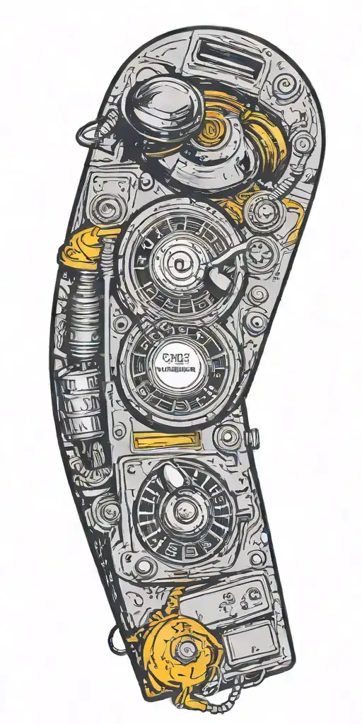 old school dial phone, speakers, record player  tattoo design idea