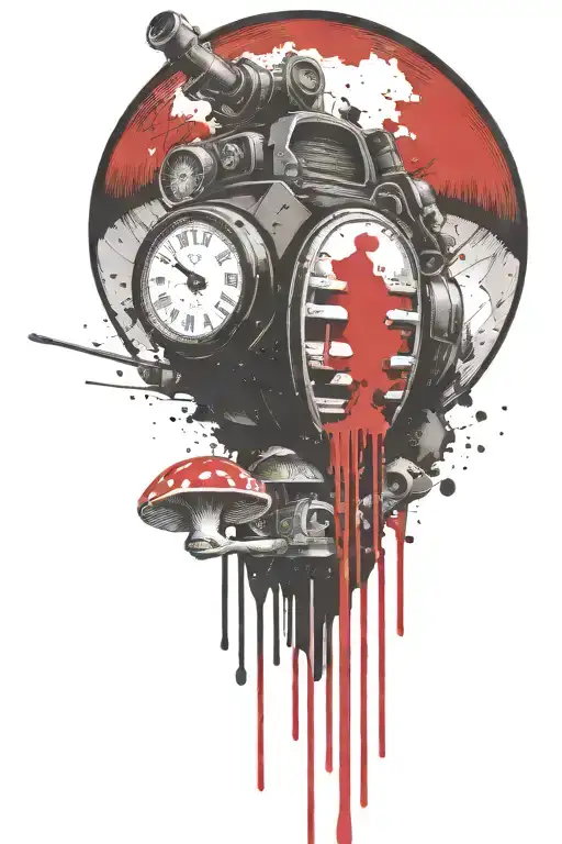  Grenade and mushroom time bomb together  tattoo design idea