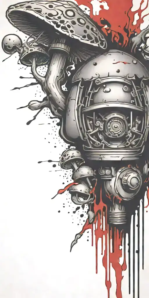 hippy tripping ticking time bomb mushroom grenade  tattoo design idea