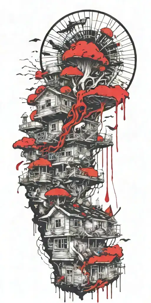 sophisticated suburban tornado disaster on shrooms  tattoo design idea