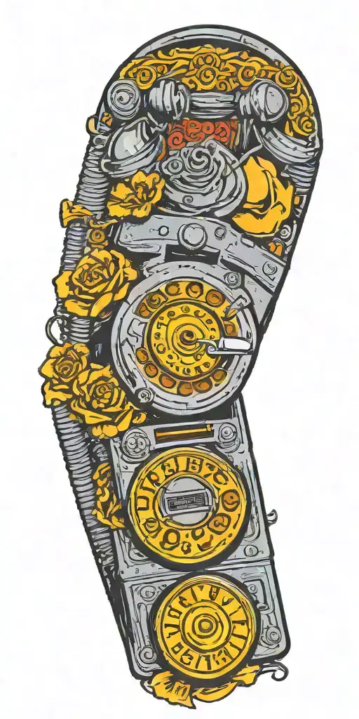 old school dial phone, record player, and radio tornado  tattoo design idea