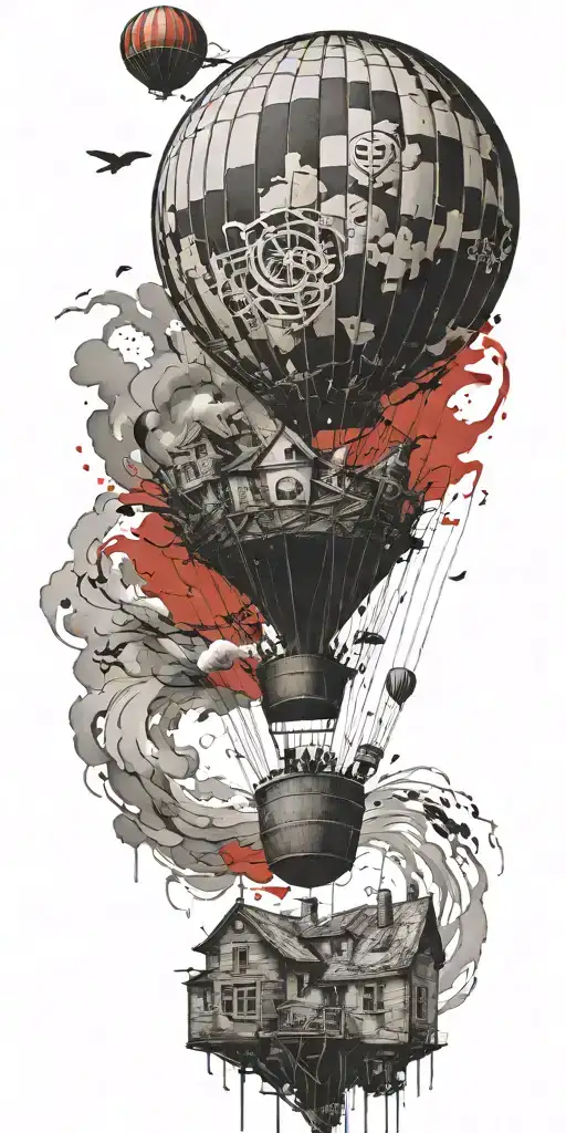 hot air balloon in a tornado never give up tattoo design idea