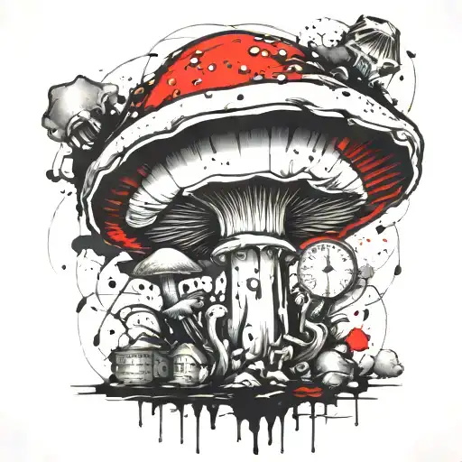 time bomb mushroom coming tattoo design idea