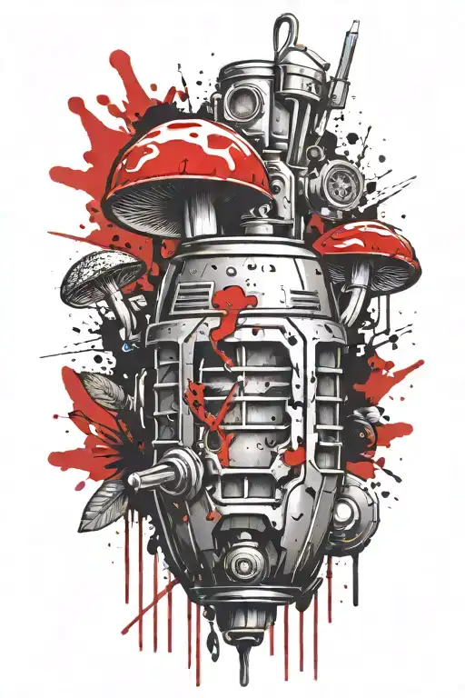 grenade and mushroom combined together symbolizing tattoo design idea