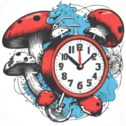 scary old school alarm clock mushrooms  and freezing  tattoo design idea