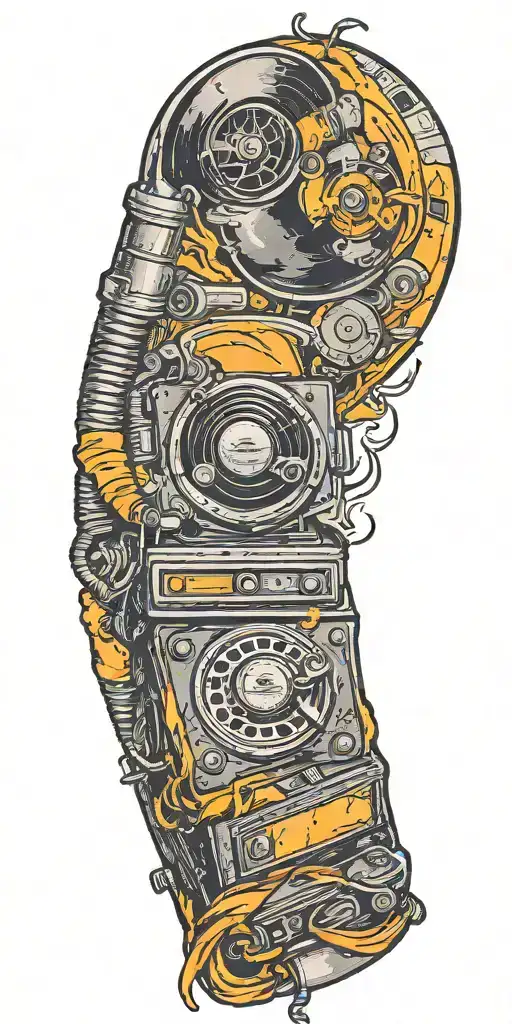 old school phone and record player tornado  tattoo design idea