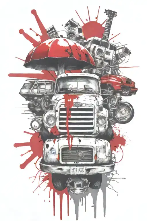 mushrrom pickup truck parked tattoo design idea