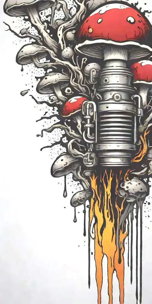 hippy tripping ticking time bomb mushroom grenade  tattoo design idea