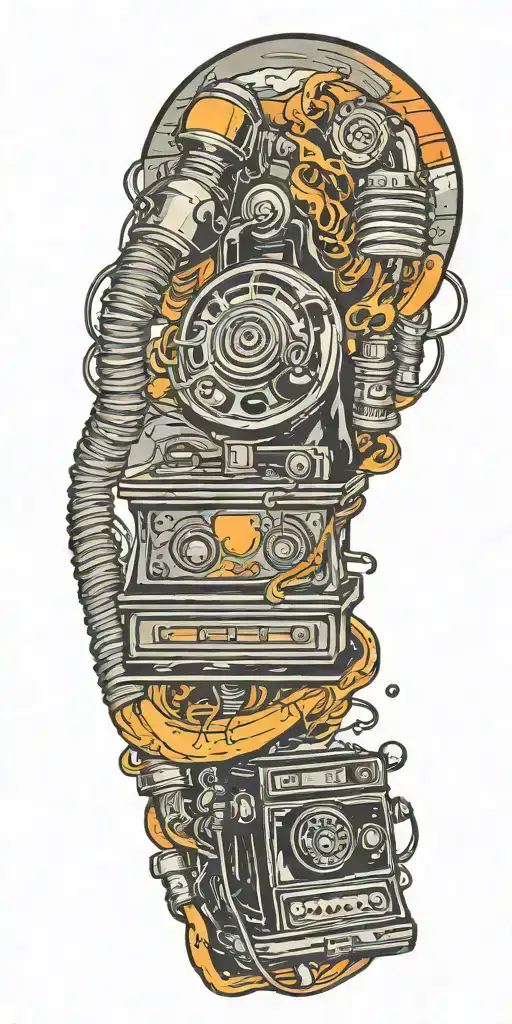old school phone and record player tornado  tattoo design idea