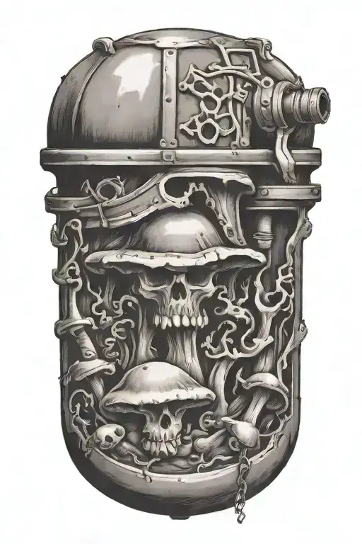 mushroom pirate grenade mixed together tattoo design idea