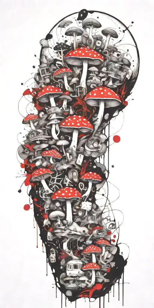 sophisticated suburban legend  disaster on shrooms  tattoo design idea