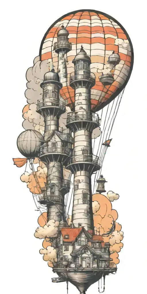 water towers hot air balloons and lighthouse tattoo design idea
