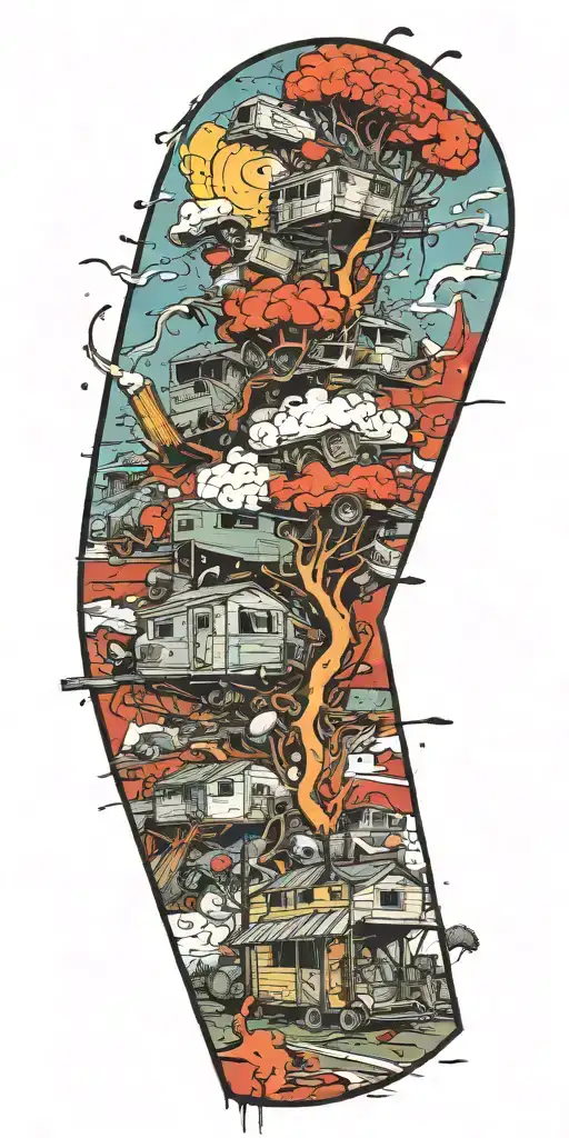 trailer park tornado explosion by grenade on shrooms  tattoo design idea